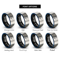 font options for inside engraving on black & blue & gray venus crescent phase rings