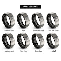 font options for inside engraving on black & grey venus square rings