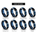 font options for inside engraving on blue & silver venus square rings