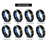 font options for inside engraving on black & blue & silver venus symbol circle rings