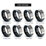 font options for inside engraving on black & blue & gray venus symbol circle rings