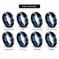 font options for inside engraving on blue & gray venus symbol circle rings