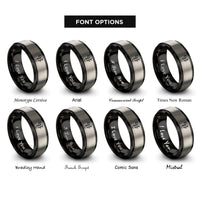 font options for inside engraving on black & silver vernier calipers rings