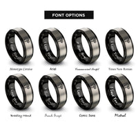 font options for inside engraving on black & silver vernier calipers rings
