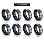 font options for inside engraving on black & blue & silver vertical stripes lighthouse rings
