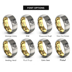 font options for inside engraving on gold & gray victorian filigree heart rings