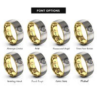 font options for inside engraving on gold & grey victorian filigree heart rings