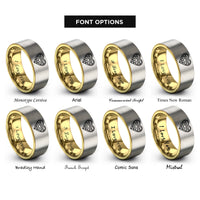 font options for inside engraving on gold & grey victorian filigree heart rings