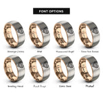 font options for inside engraving on rose gold & grey victorian filigree heart rings