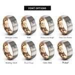 font options for inside engraving on rose gold & grey victory hand rings