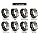 font options for inside engraving on black & grey viking helmet geometric rings