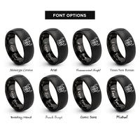font options for inside engraving on black viking helmet geometric rings