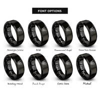 font options for inside engraving on black viking helmet geometric rings
