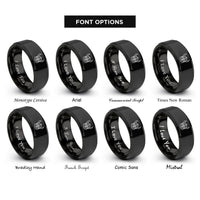 font options for inside engraving on black viking helmet geometric rings