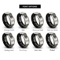 font options for inside engraving on black & grey vine filigree rings