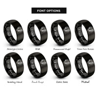 font options for inside engraving on black vine heart rose rings