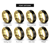 font options for inside engraving on black & gold vine paw heart rings