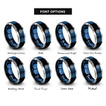 font options for inside engraving on blue & gray vintage compass rose rings