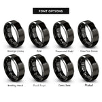 font options for inside engraving on black & grey violet single stem rings