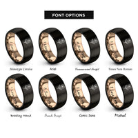 font options for inside engraving on black & rose gold violet single stem rings