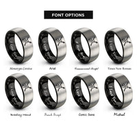 font options for inside engraving on black & silver violin bow crossed rings