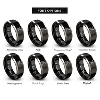 font options for inside engraving on black & silver violin bow crossed rings