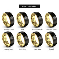 font options for inside engraving on black & gold violin wings rings