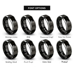 font options for inside engraving on black & silver virginia rings