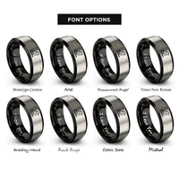 font options for inside engraving on black & silver virginia rings