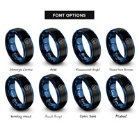 font options for inside engraving on black & blue virgo constellation circle rings