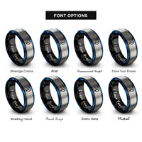 font options for inside engraving on black & blue & gray virgo glyph rings
