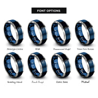 font options for inside engraving on blue & silver virgo glyph circle rings