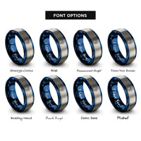font options for inside engraving on blue & gray virgo glyph circle rings