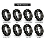 font options for inside engraving on black & grey visor up helmet rings