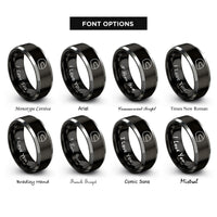 font options for inside engraving on black & grey visor up helmet rings
