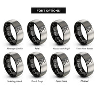 font options for inside engraving on black & silver volcano rings