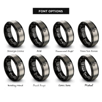 font options for inside engraving on black & silver volcano caldera contours rings