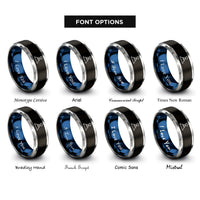 font options for inside engraving on black & blue & gray volcano cone rings