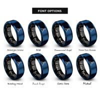 font options for inside engraving on black & blue volcano cone rings
