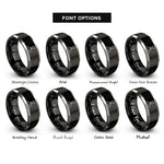 font options for inside engraving on black & silver volcano smoke plume rings