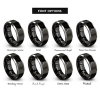 font options for inside engraving on black & silver volcano smoke plume rings