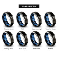 font options for inside engraving on black & blue & grey volleyball net ball rings