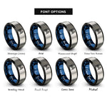 font options for inside engraving on black & blue & gray volleyball net ball rings