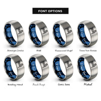 font options for inside engraving on blue & gray volleyball net ball rings