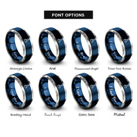 font options for inside engraving on blue & silver volumetric flask rings