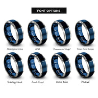 font options for inside engraving on blue & silver volumetric pipette rings