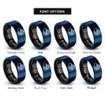 font options for inside engraving on black & blue vr headset rings