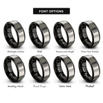 font options for inside engraving on black & grey waffle grid pattern rings