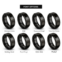 font options for inside engraving on black waffle grid pattern rings
