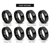 font options for inside engraving on black waffle grid pattern rings